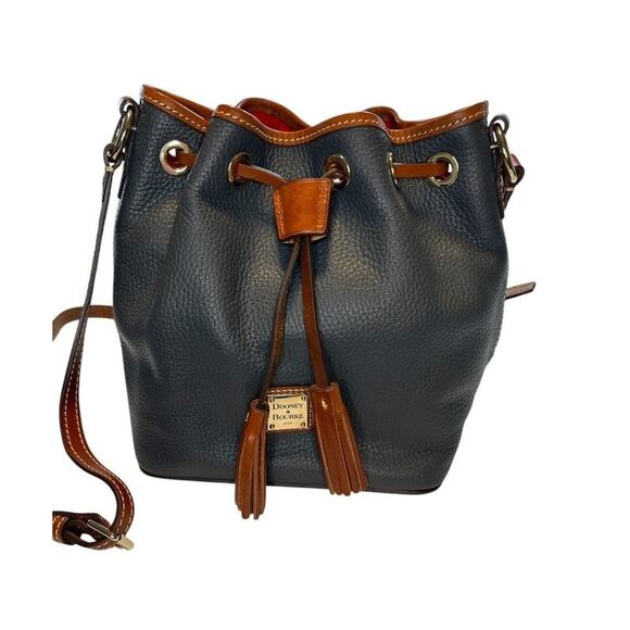 Dooney & Bourke Handbags - Dooney & Bourke Drawstring Bucket Bag Navy Pebble Leather Tassel Closure